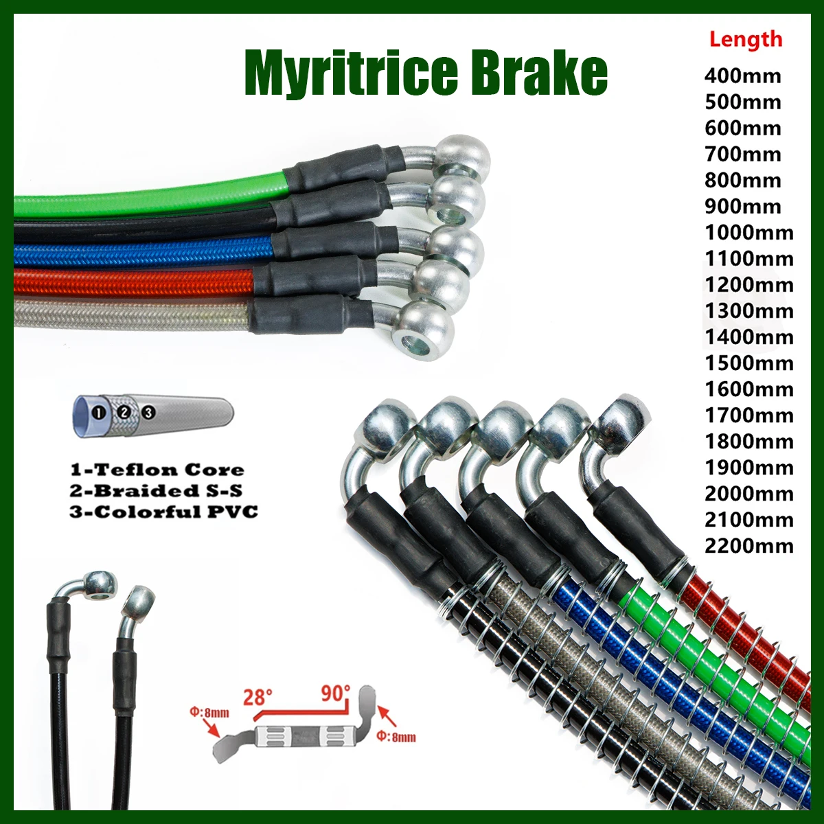 Myritrice M8 28 90 degre 400mm To 2300mm Motorcycle Braided Steel Hydraulic Reinforce Brake line Clutch Oil Hose Tube Banjo Pipe
Myritrice M8 28 90 degre 400mm To 2300mm Motorcycle Braided Steel Hydraulic Reinforce Brake line Clutch Oil Hose Tube Banjo Pipe