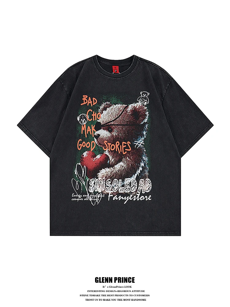 GPstudio American Retro Bear Print Washed Short Sleeve Men's Oversize High Street T-shirt Cotton Breathable round Neck Top
GPstudio American Retro Bear Print Washed Short Sleeve Men's Oversize High Street T-shirt Cotton Breathable round Neck Top
