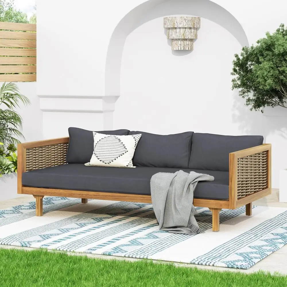 3 Seater Acacia Wood Outdoor Patio Daybed with Rattan Arms, Cushion & Pillow
3 Seater Acacia Wood Outdoor Patio Daybed with Rattan Arms, Cushion & Pillow