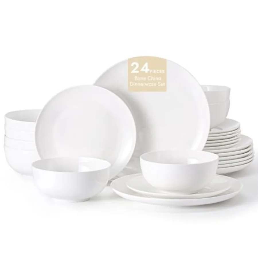 24-Piece Bone China Dinnerware Set for 8, Lightweight Porcelain Round Plates and Bowls Set, Durable Scratch Resistant Ceramic D
24-Piece Bone China Dinnerware Set for 8, Lightweight Porcelain Round Plates and Bowls Set, Durable Scratch Resistant Ceramic D