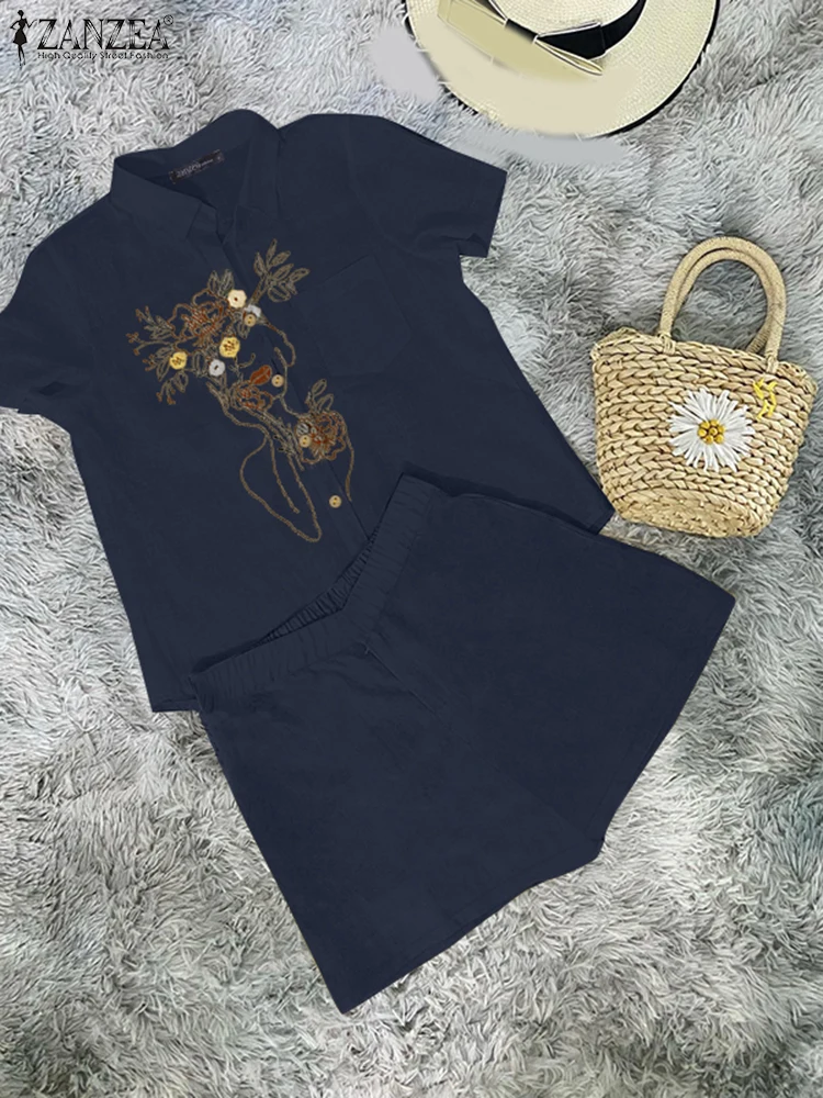 ZANZEA Summer Short Sleeve Embroidery Shirt Shorts Suit Women 2PCS Outfits Casual OL Work Tracksuits Vintage Matching Sets 2025
ZANZEA Summer Short Sleeve Embroidery Shirt Shorts Suit Women 2PCS Outfits Casual OL Work Tracksuits Vintage Matching Sets 2025