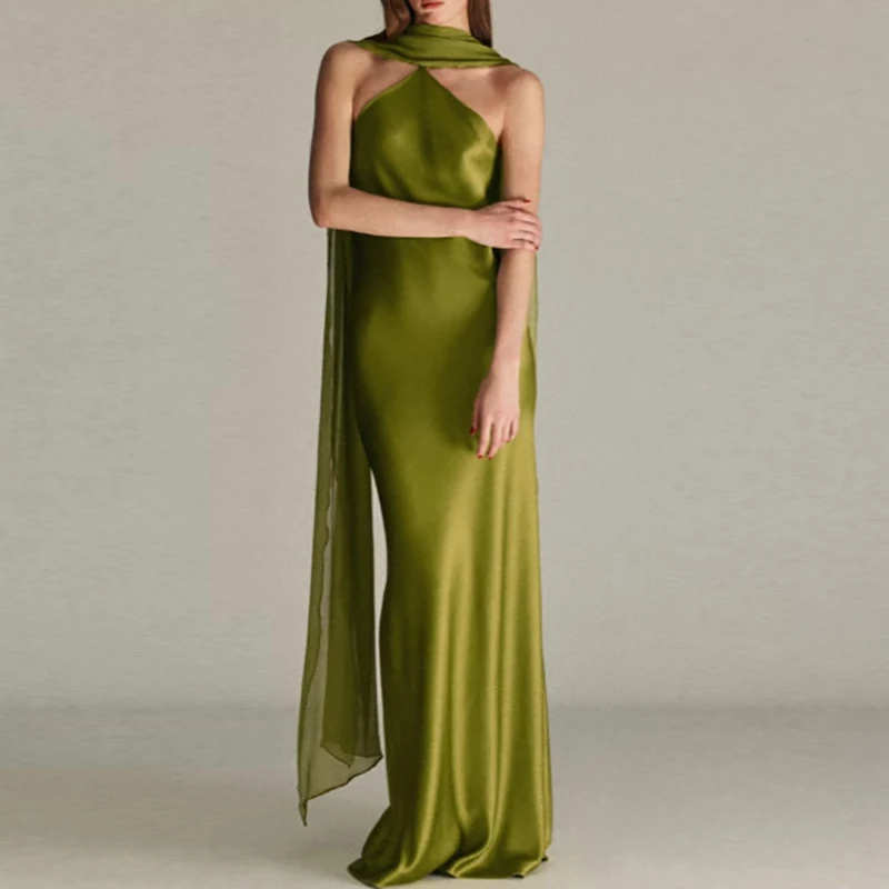 Elegant Sleeveless Slim One-piece Robes Summer New High Waist Solid Ribbon Dresses Temperament Off Shoulder Satin Evening Dress
Elegant Sleeveless Slim One-piece Robes Summer New High Waist Solid Ribbon Dresses Temperament Off Shoulder Satin Evening Dress