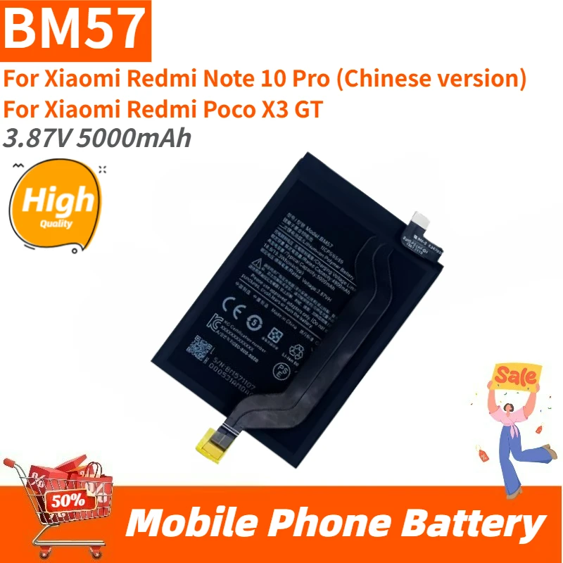 Phone Battery 3.87V 5000mAh BM57 for Xiaomi Redmi Note10 Note10 Pro Poco X3 GT Replacement Battery Brand New High Quality
Phone Battery 3.87V 5000mAh BM57 for Xiaomi Redmi Note10 Note10 Pro Poco X3 GT Replacement Battery Brand New High Quality