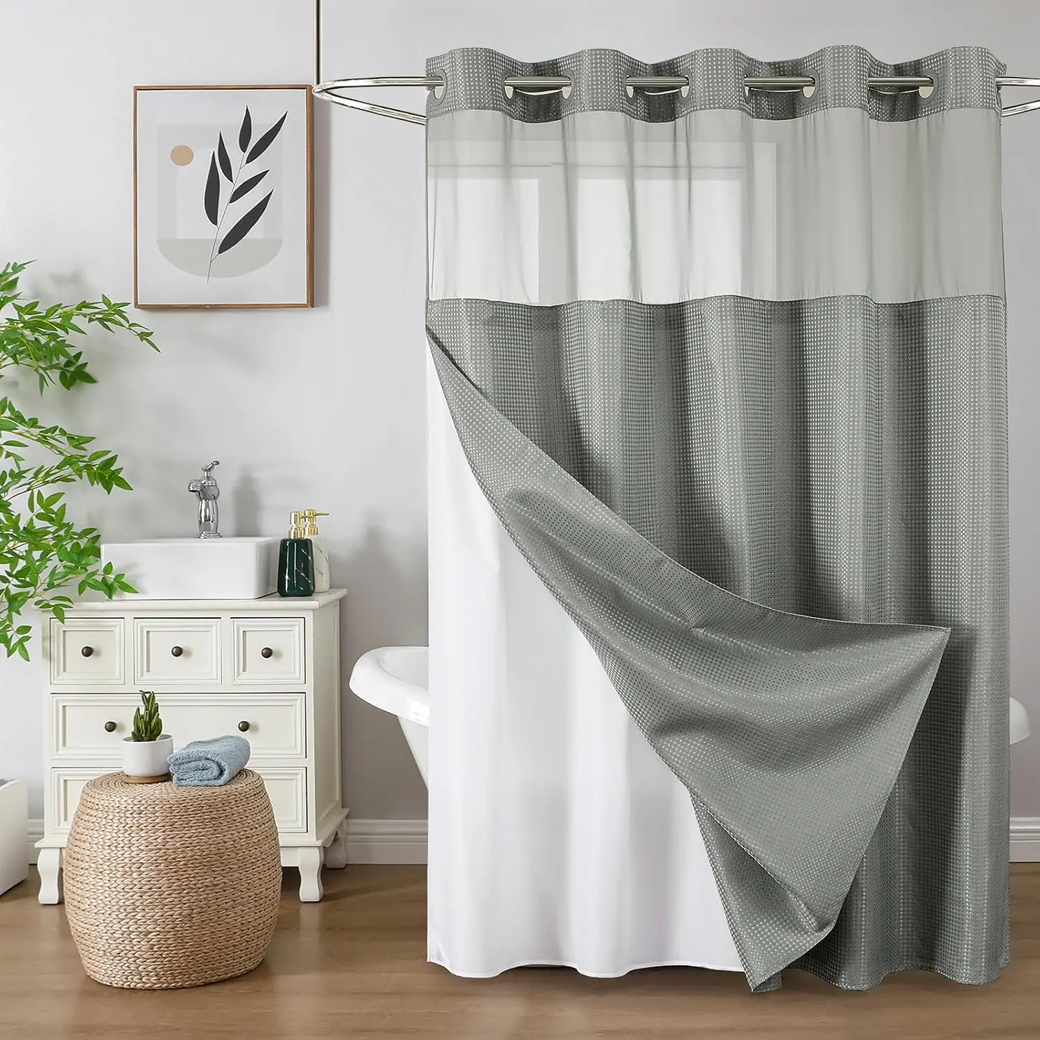 Heavy Duty Waffle Weave Shower Curtain with Mesh Window, Waterproof Liner, No Hooks Needed, 72x75 Inch, Grey
Heavy Duty Waffle Weave Shower Curtain with Mesh Window, Waterproof Liner, No Hooks Needed, 72x75 Inch, Grey