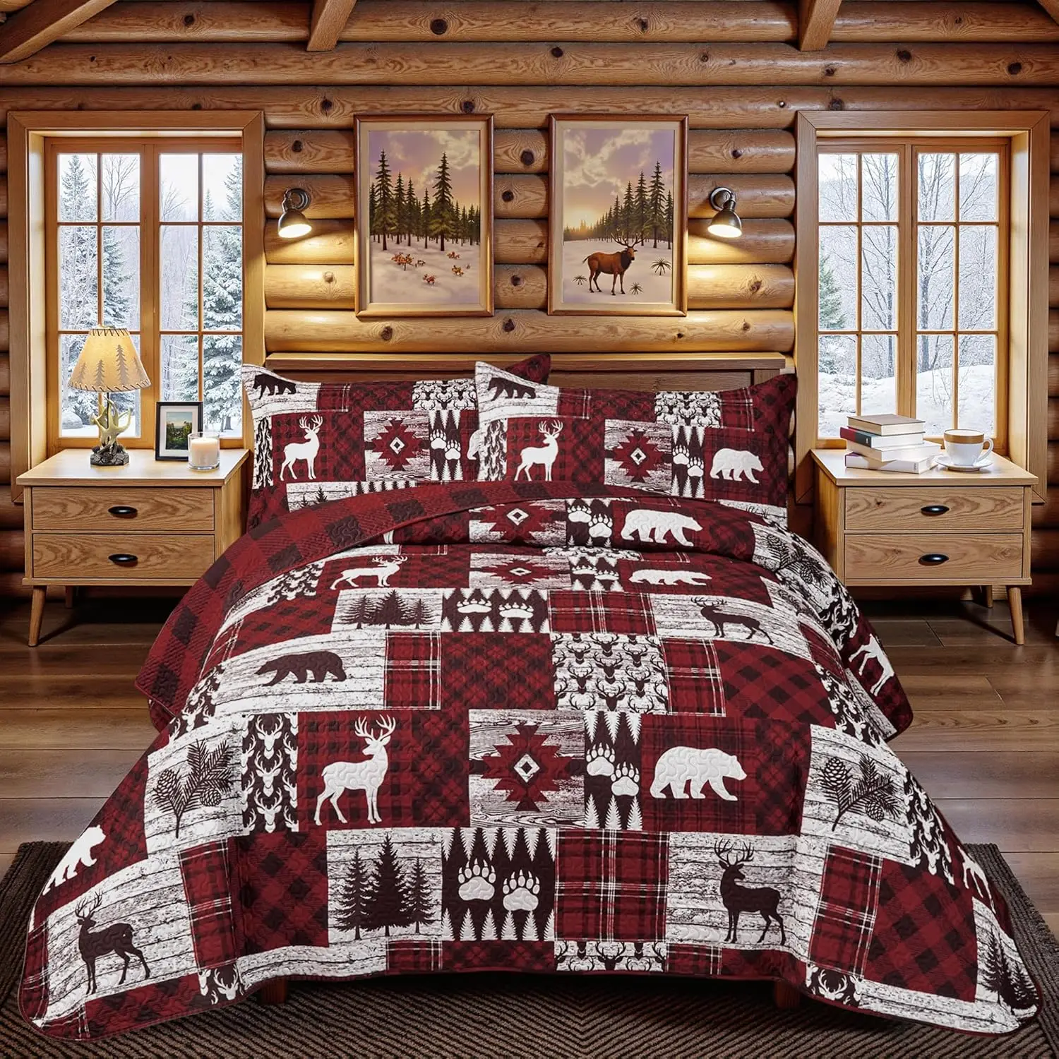 3-Piece King Size Quilt Set, Farmhouse Rustic Reversible Microfiber Bedspread Comforter with Shams, All-Season Red 106''x96''
3-Piece King Size Quilt Set, Farmhouse Rustic Reversible Microfiber Bedspread Comforter with Shams, All-Season Red 106''x96''