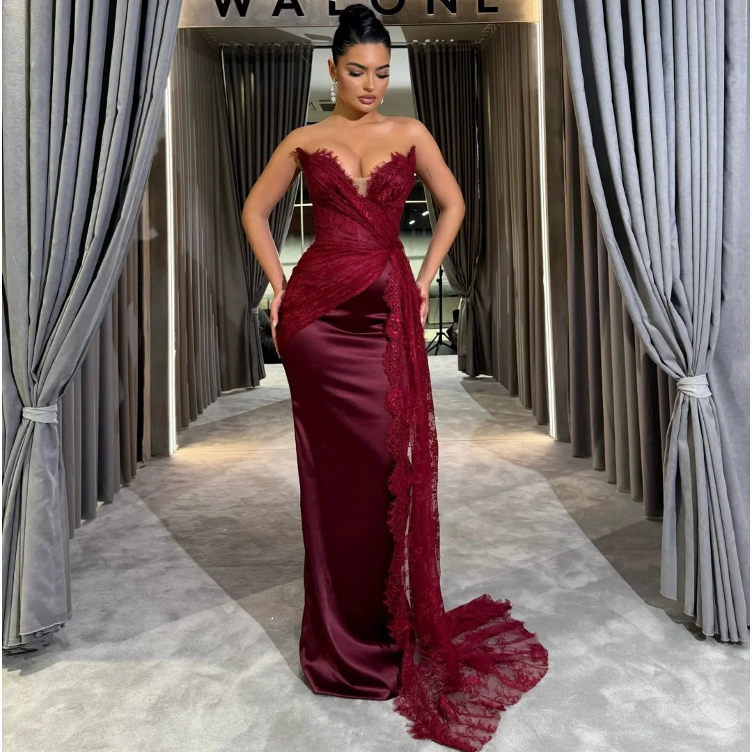 Burgundy Evening Dresses Woman Heart Neck Lace vestidos de noche Arabic Prom Dress Formal Wedding Party Gown Customized
Burgundy Evening Dresses Woman Heart Neck Lace vestidos de noche Arabic Prom Dress Formal Wedding Party Gown Customized
