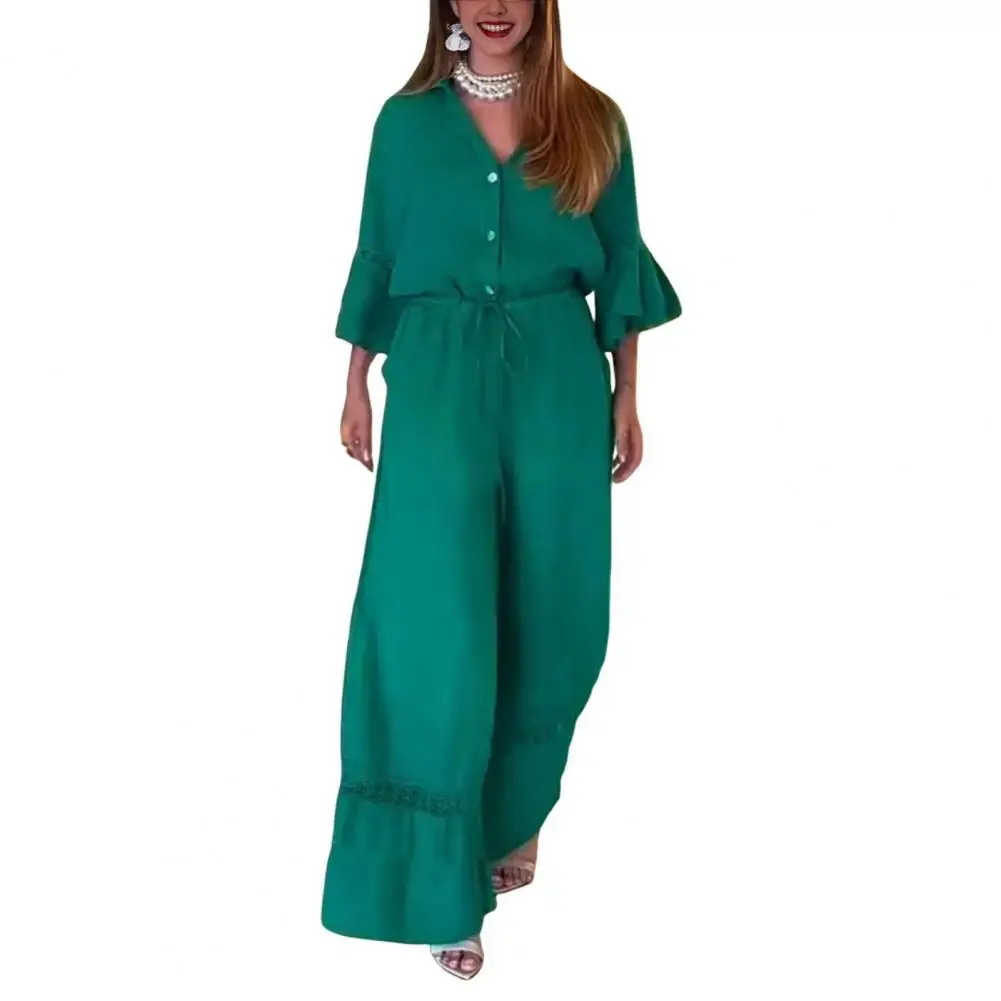 Loose Jumpsuit Women's Wide Leg Jumpsuits Button Up V-neck Romper Solid Color V-neck One-piece Suit Summer
Loose Jumpsuit Women's Wide Leg Jumpsuits Button Up V-neck Romper Solid Color V-neck One-piece Suit Summer