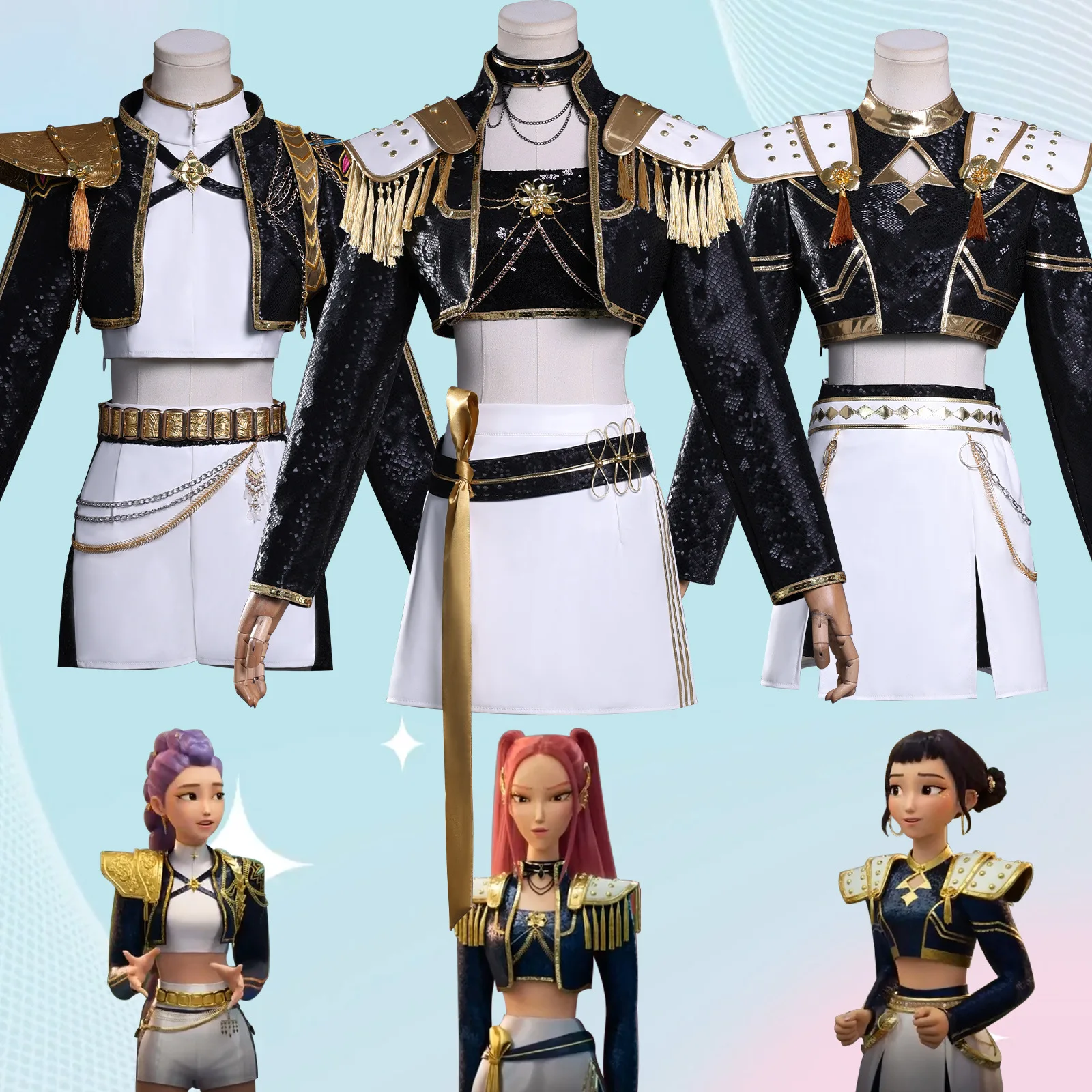 KPop Demon Hunters Rumi Mira Zoey Cosplay Costume Wig Hair Black Golden Costume Huntrix Cosplay Halloween Costume for Women
KPop Demon Hunters Rumi Mira Zoey Cosplay Costume Wig Hair Black Golden Costume Huntrix Cosplay Halloween Costume for Women