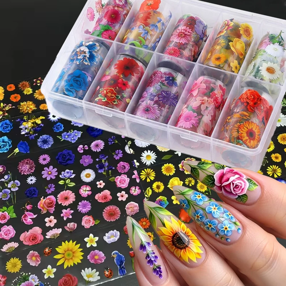 10Rolls 4x50CM Daisy Rosy Flower Transfer Foils Nail Sticker Multi-floral Nail Art Transfer Foils Paper Summer Flower Nail Decor
10Rolls 4x50CM Daisy Rosy Flower Transfer Foils Nail Sticker Multi-floral Nail Art Transfer Foils Paper Summer Flower Nail Decor