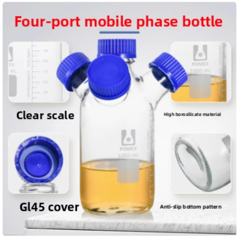 Blue Cap Threaded 3/4 Port Glass Reagent Bottle for HPLC Mobile Phase Storage Waste Liquid
Blue Cap Threaded 3/4 Port Glass Reagent Bottle for HPLC Mobile Phase Storage Waste Liquid