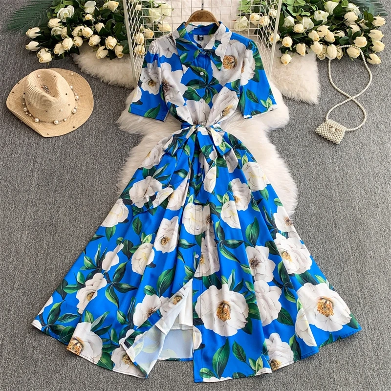 Summer Runway Flower Shirt Dresses Women Short Sleeve Turn Down Collar Floral Print Lace Up Sashes Beach Holiday Party Dresses
Summer Runway Flower Shirt Dresses Women Short Sleeve Turn Down Collar Floral Print Lace Up Sashes Beach Holiday Party Dresses