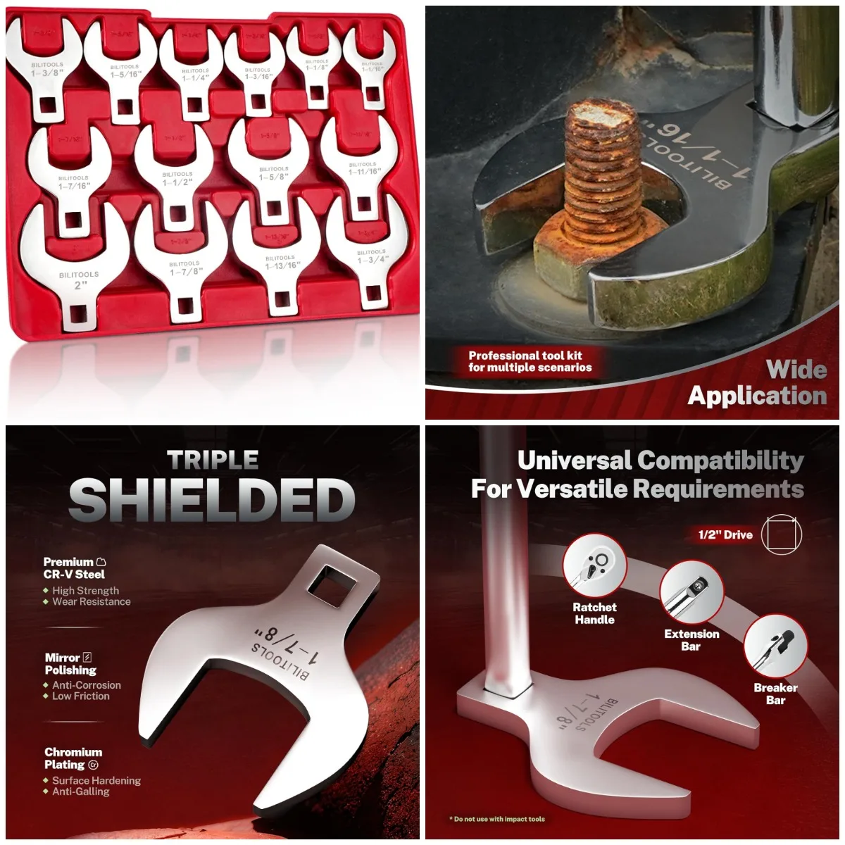 Набор ножных ключей Jumbo Crows из 14 предметов, большой ключ Crowfoot с приводом 1/2 дюйма, SAE, 1-1/16 дюйма - 2 дюйма, сталь CR-V
Набор ножных ключей Jumbo Crows из 14 предметов, большой ключ Crowfoot с приводом 1/2 дюйма, SAE, 1-1/16 дюйма - 2 дюйма, сталь CR-V