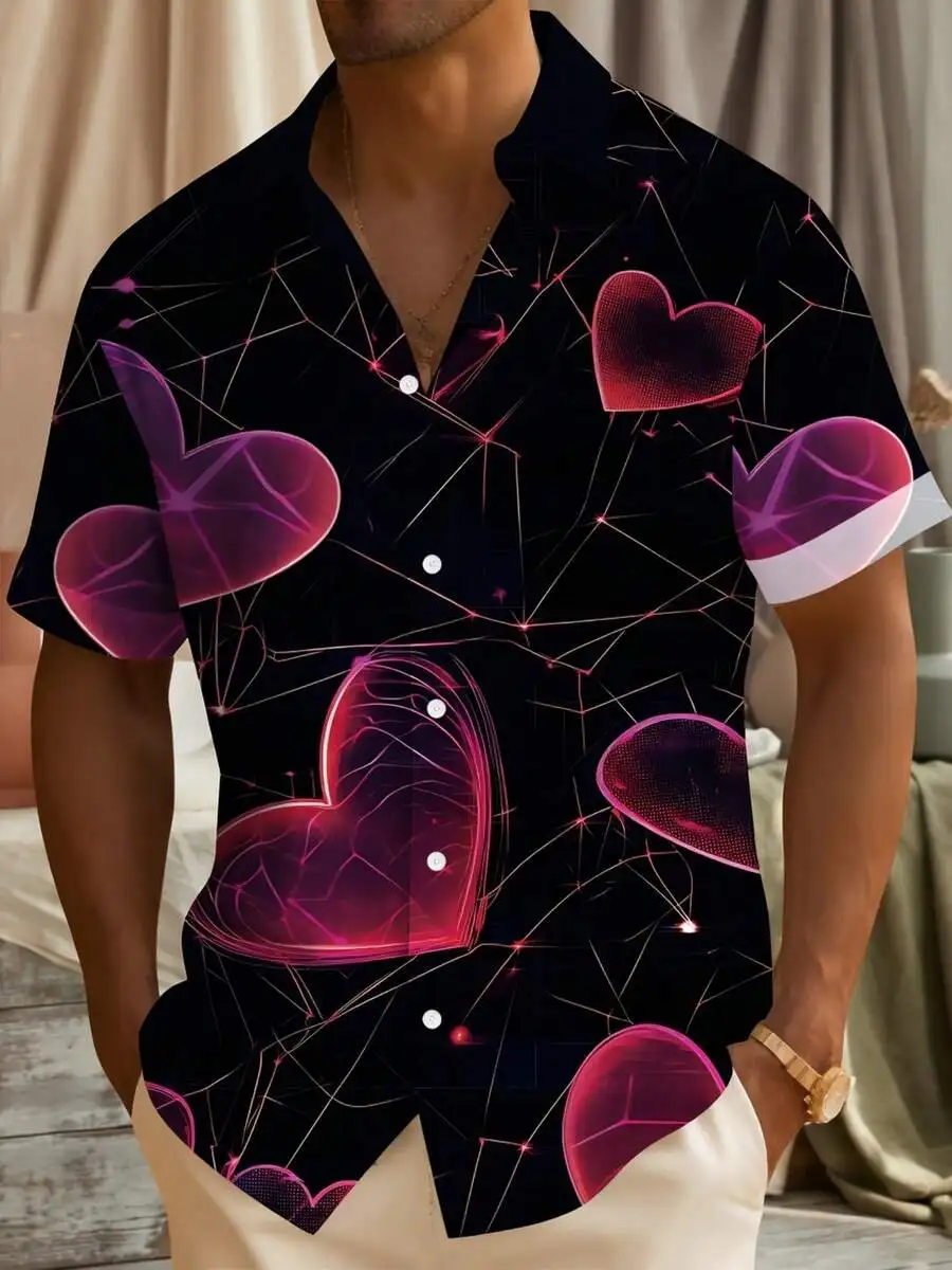 Neon Heart Print Mens Short Sleeve Button Up Casual Shirt Summer Streetwear Top
Neon Heart Print Mens Short Sleeve Button Up Casual Shirt Summer Streetwear Top
