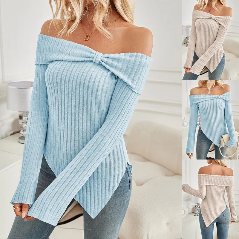 Women' Shirt Longsleeve Off Shoulder T Shirts Ribbed Bow Neck Solid Color Long Sleeve T Shirt Light Blue Beige Knit
Women' Shirt Longsleeve Off Shoulder T Shirts Ribbed Bow Neck Solid Color Long Sleeve T Shirt Light Blue Beige Knit