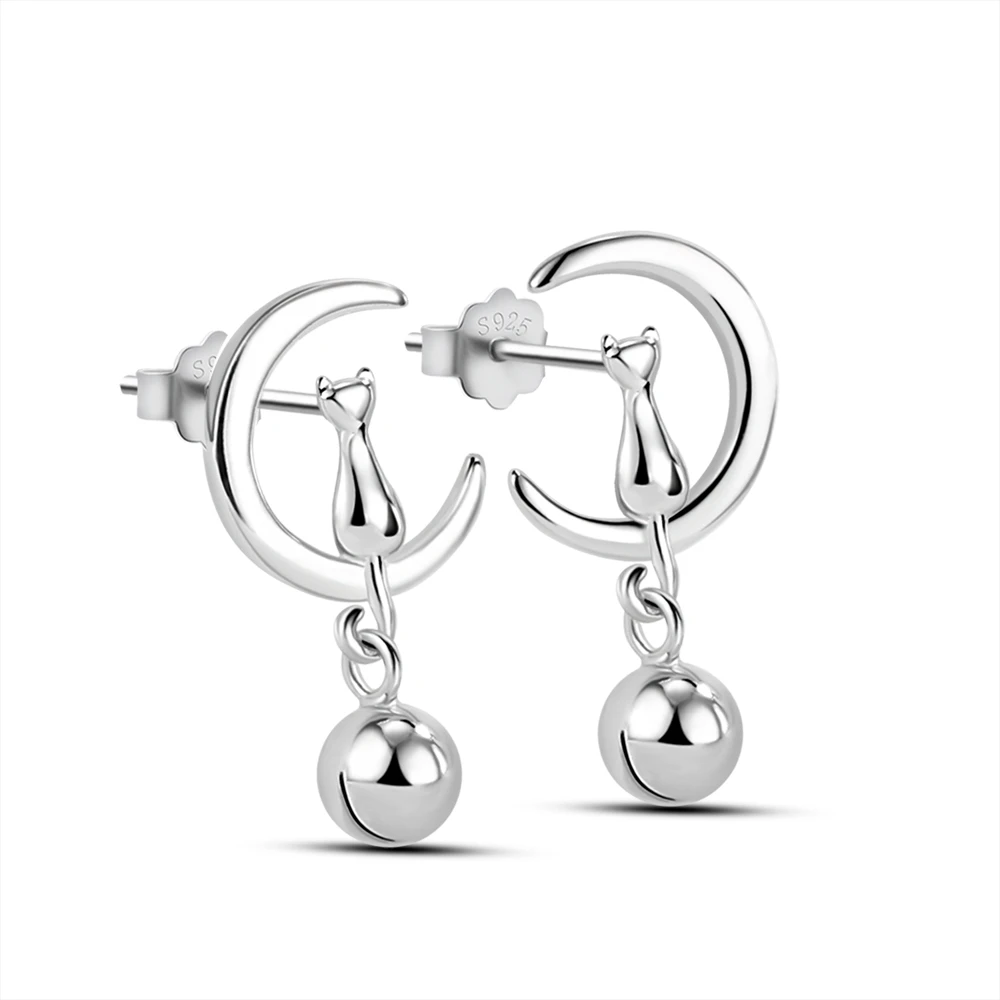 Sterling Silver 925 Moon Cat Bell Earrings Fashion Anti-Allergy Personality Charming And Moving Attract Ear Pendant Fine Jewelry
Sterling Silver 925 Moon Cat Bell Earrings Fashion Anti-Allergy Personality Charming And Moving Attract Ear Pendant Fine Jewelry