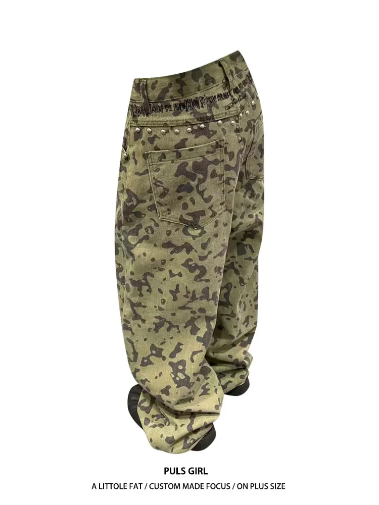 Retro American Large Size Jeans Women's High Waist Washed out Camouflage Rivet Design Loose Wide Leg Long Pants Slimming
Retro American Large Size Jeans Women's High Waist Washed out Camouflage Rivet Design Loose Wide Leg Long Pants Slimming