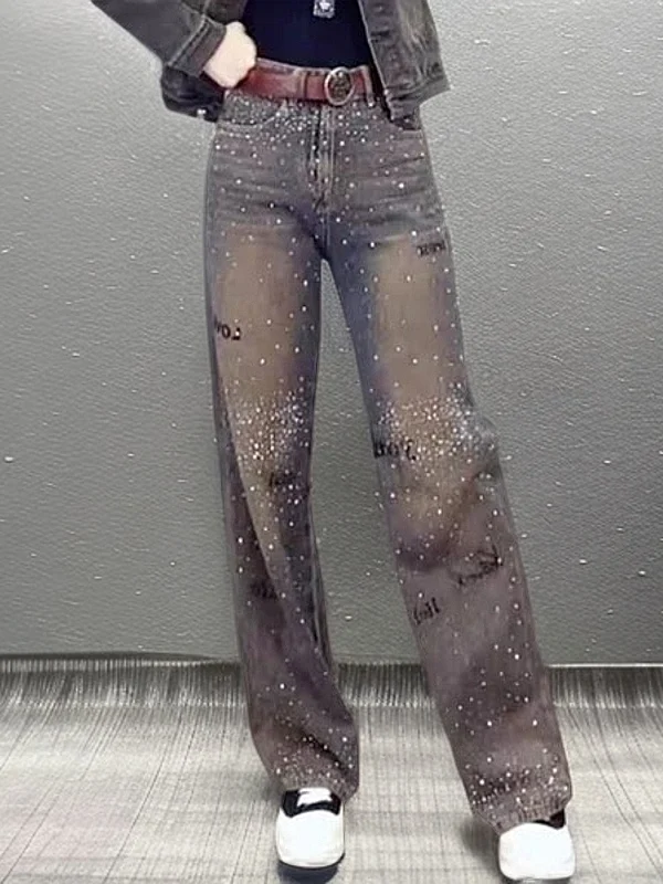 Trendy Embroidered Letter Rhinestone Denim Pants Women's Loose Drapey Wide Leg Jeans High Waist Casual Sle Spring New
Trendy Embroidered Letter Rhinestone Denim Pants Women's Loose Drapey Wide Leg Jeans High Waist Casual Sle Spring New