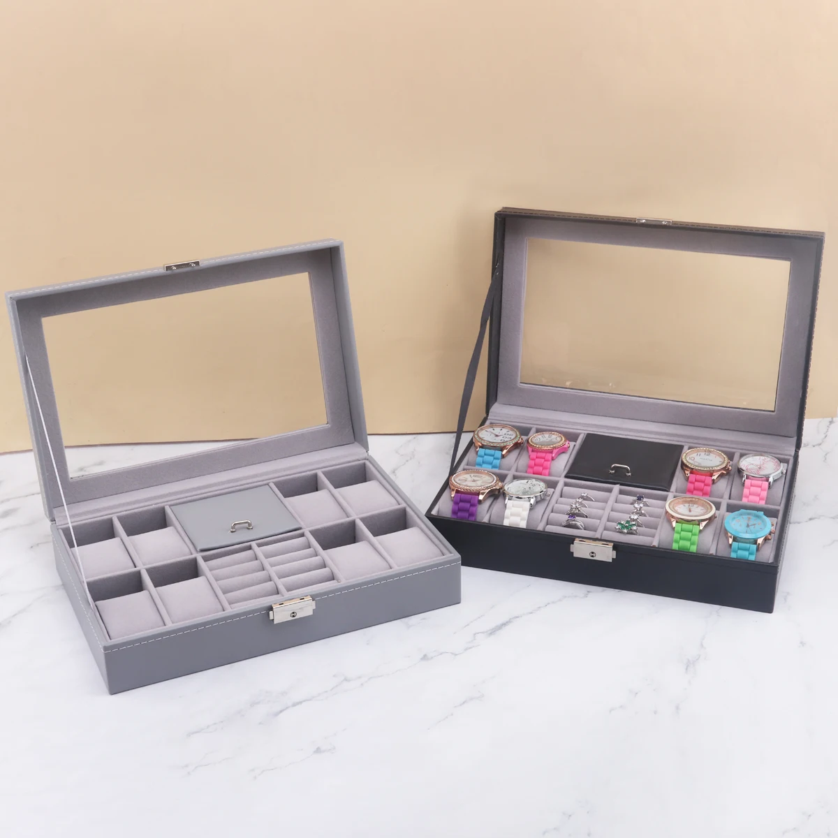 8-grid light luxury watch and jewelry display box, PU leather storage case, holds watches, rings, earrings and necklaces
8-grid light luxury watch and jewelry display box, PU leather storage case, holds watches, rings, earrings and necklaces