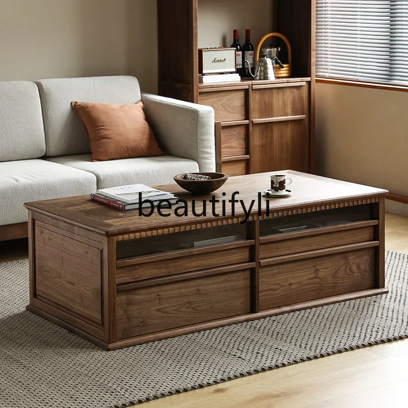 North American black walnut coffee table retro style living room storage solid wood tea table low cabinet2936
North American black walnut coffee table retro style living room storage solid wood tea table low cabinet2936
