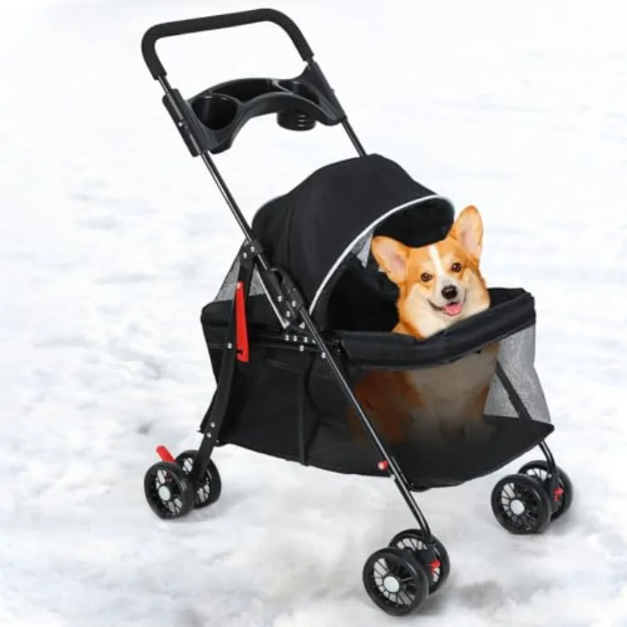 4 Wheels Pet Stroller for Small/Medium Pets, Black Polyester with Breathable Mesh, Foldable 3-in-1 Design Featuring Detachable
4 Wheels Pet Stroller for Small/Medium Pets, Black Polyester with Breathable Mesh, Foldable 3-in-1 Design Featuring Detachable