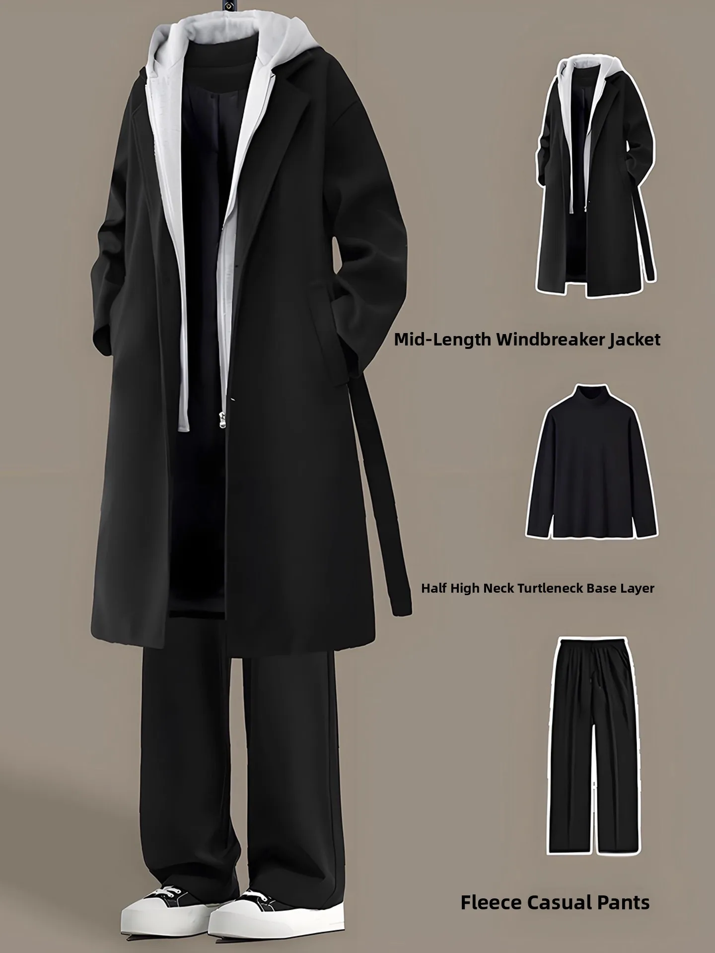 Men's Woolen Coat Set Thiened Medium Length Briti Sle Winter Faion Casual Loose Fit Single Button Closure Coat
Men's Woolen Coat Set Thiened Medium Length Briti Sle Winter Faion Casual Loose Fit Single Button Closure Coat