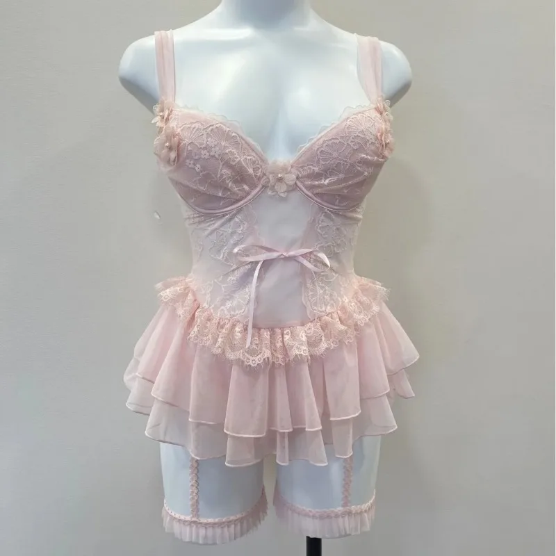 Sexy Suspender Nightdress Home Clothes Women's Sleepwear Guaze Mesh Thin Perspective Pajamas with Chest Pads Leg Covers Uniform
Sexy Suspender Nightdress Home Clothes Women's Sleepwear Guaze Mesh Thin Perspective Pajamas with Chest Pads Leg Covers Uniform
