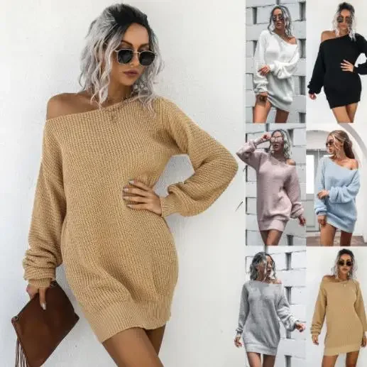 Women Autumn Sweater Dress Winter Off Shoulder Collar Loose Casual Lantern Sleeve Dresses Fashion Street Robe Ladies Long Tops
Women Autumn Sweater Dress Winter Off Shoulder Collar Loose Casual Lantern Sleeve Dresses Fashion Street Robe Ladies Long Tops