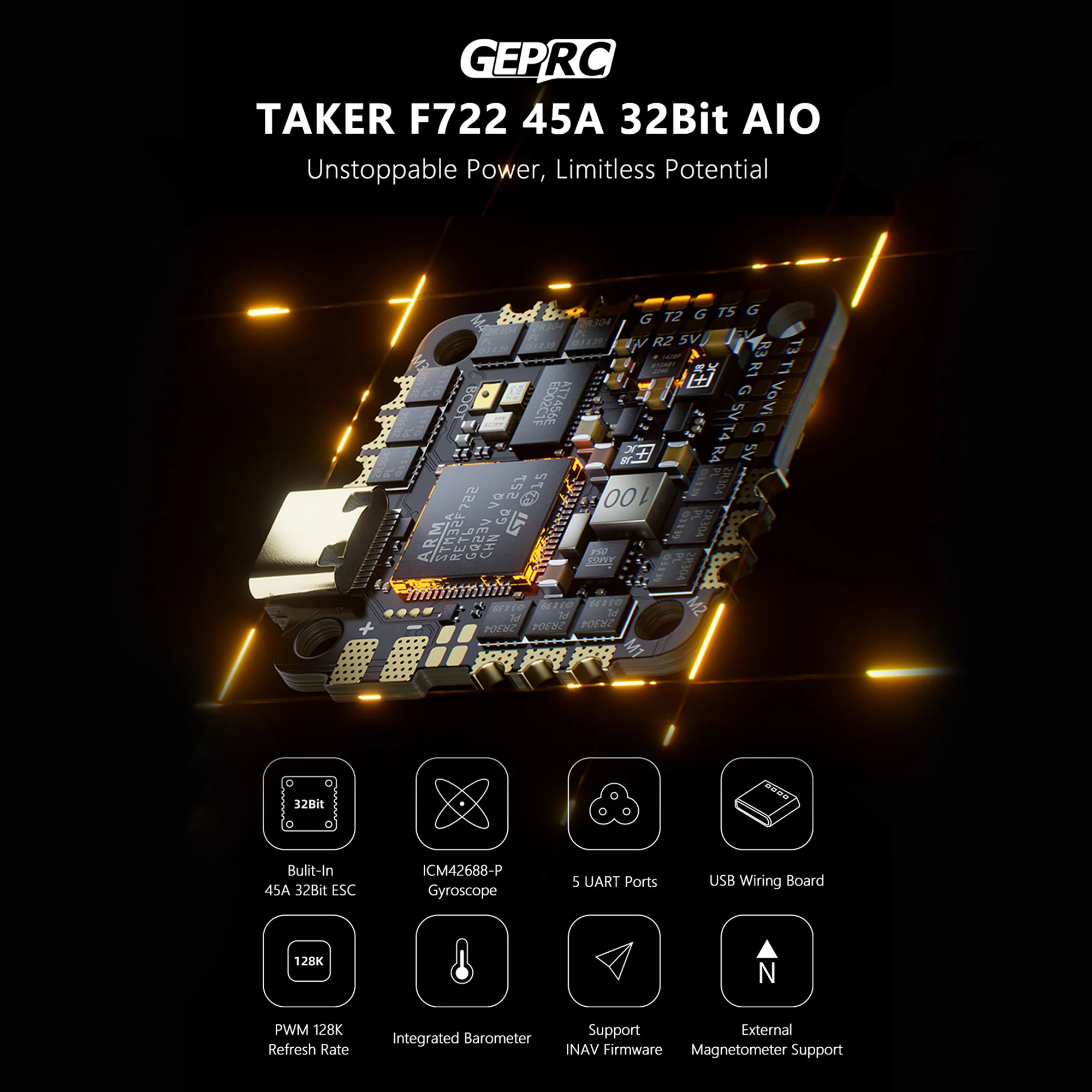 TAKER F722 45A 32Bit AIO Buzzer 16MB Black Box 32Bit Data Analyze Record Flight Racing FPV Drone
TAKER F722 45A 32Bit AIO Buzzer 16MB Black Box 32Bit Data Analyze Record Flight Racing FPV Drone