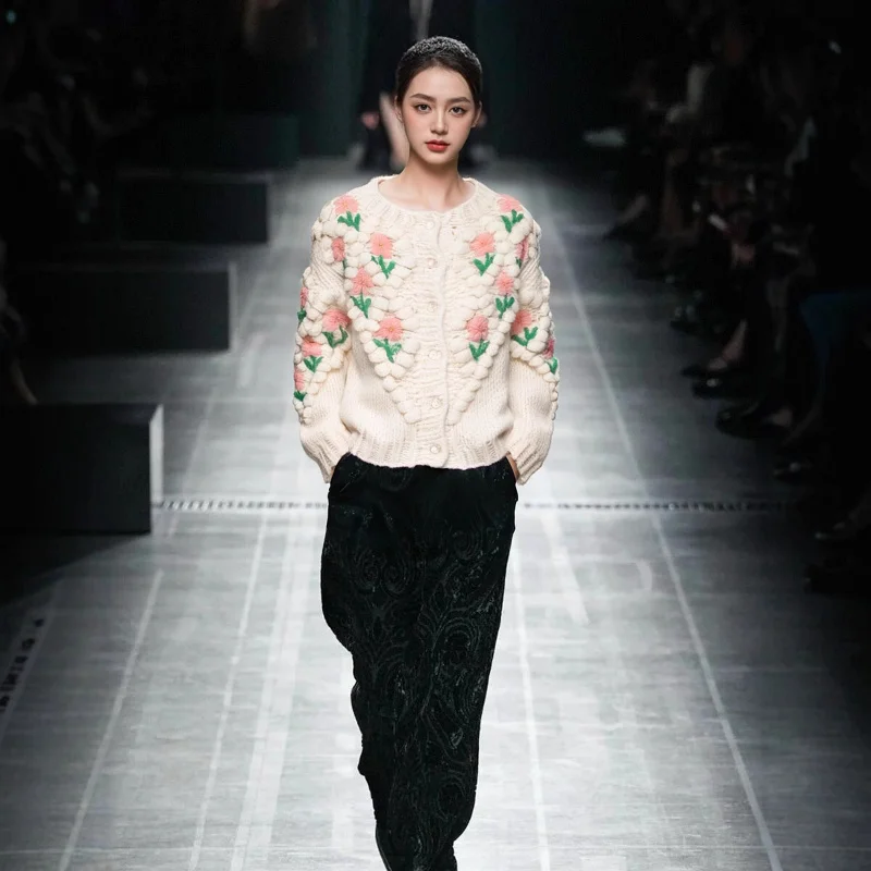 hand-crocheted floral embroidered sweater cardigan women, loose-fitting vintage knit cardigan, sweet and
hand-crocheted floral embroidered sweater cardigan women, loose-fitting vintage knit cardigan, sweet and