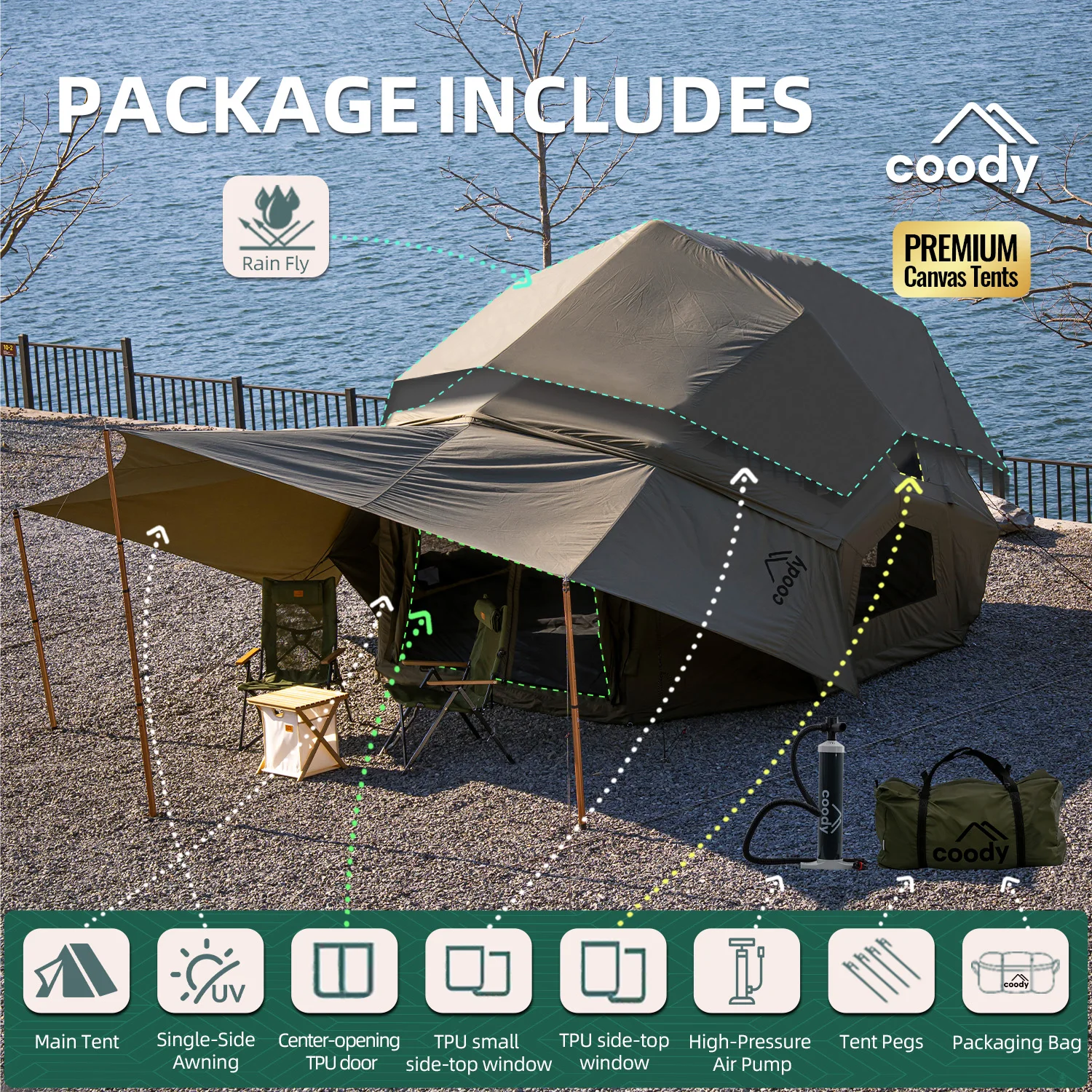 Bestona Air Tent-Army Green Four Season Luxury Unique 3-8 Person Outdoor Inflatable Camping Tent Family Inflatable Tent
Bestona Air Tent-Army Green Four Season Luxury Unique 3-8 Person Outdoor Inflatable Camping Tent Family Inflatable Tent