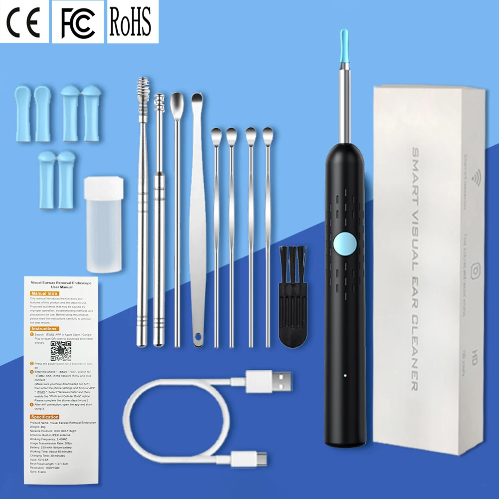 Smart Visual Ear Cleaner Portable Visual Tool With 6 Q-elastic Silicone Ear Spoon Covers And An Intelligent Visualization APP
Smart Visual Ear Cleaner Portable Visual Tool With 6 Q-elastic Silicone Ear Spoon Covers And An Intelligent Visualization APP