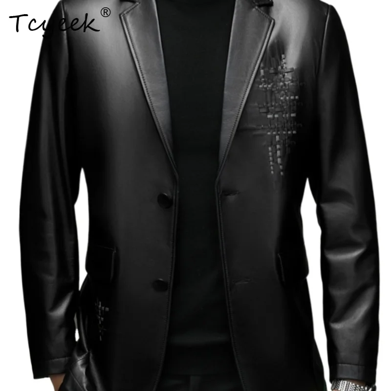 Tcyeek Genuine Goatskin Spring Autumn High End Black Suit Collar Men's Genuine Leather Jacket Jaqueta De Couro Masculina 가죽자켓
Tcyeek Genuine Goatskin Spring Autumn High End Black Suit Collar Men's Genuine Leather Jacket Jaqueta De Couro Masculina 가죽자켓