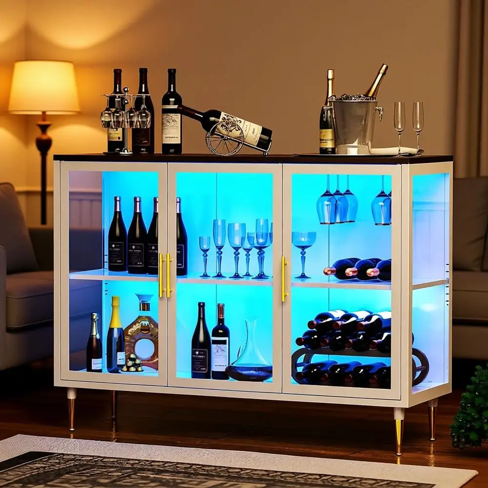 LED-Illuminated Wooden Wine Bar Cabinet with Glass Holder and Wine Rack for Home, Living Room, and Dining Room (White)
LED-Illuminated Wooden Wine Bar Cabinet with Glass Holder and Wine Rack for Home, Living Room, and Dining Room (White)