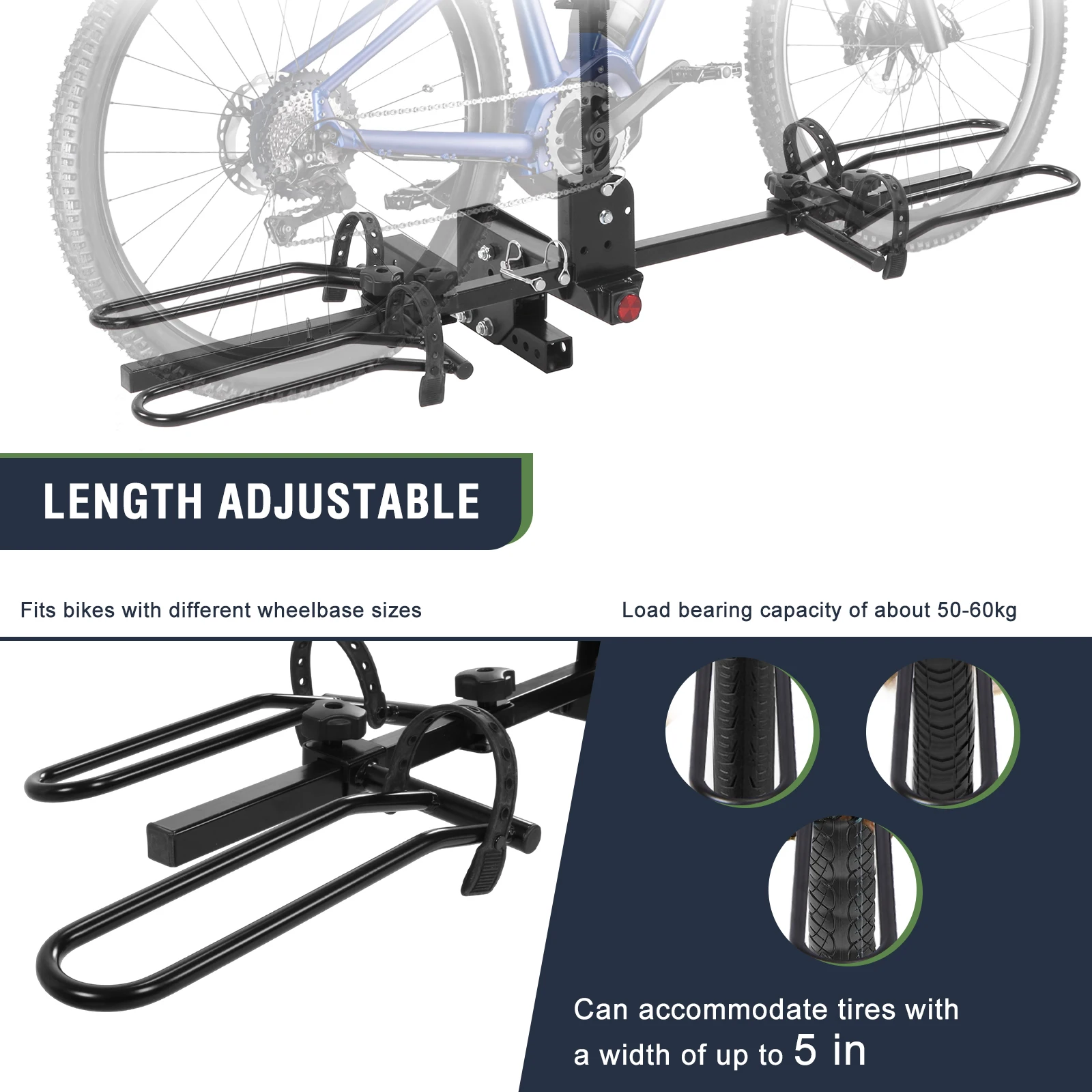 Two Bikes Rack Holder for Car SUV 160Lbs Hitch Mounted Tray Carrier with Adjustable Tire Cradles Fits Up To 5-Inch Fat Tire
Two Bikes Rack Holder for Car SUV 160Lbs Hitch Mounted Tray Carrier with Adjustable Tire Cradles Fits Up To 5-Inch Fat Tire