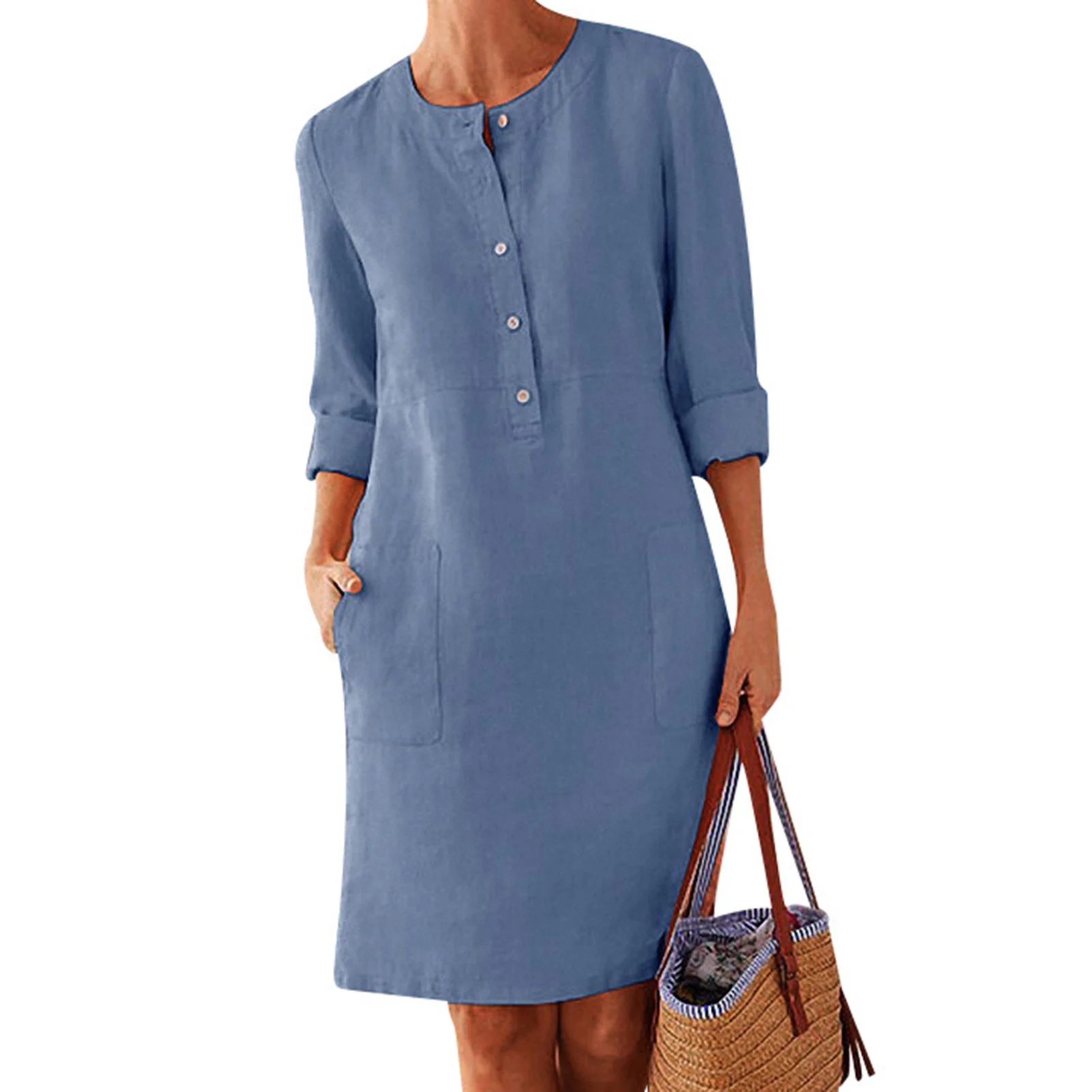 Women's Crew Neck Mini Dress Plus Size Casual 3/4 Sleeve Beach Dress for Home Date Party Shopping
Women's Crew Neck Mini Dress Plus Size Casual 3/4 Sleeve Beach Dress for Home Date Party Shopping