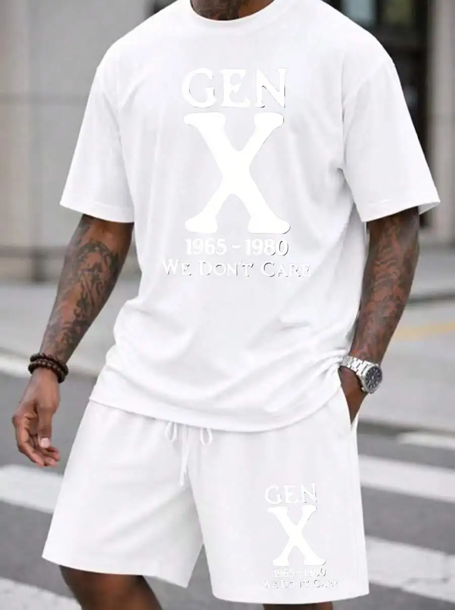 Men 2 Piece Set Crew Neck Short Sleeve T-Shirt And Drawstring Waist Shorts With Gen X Print
Men 2 Piece Set Crew Neck Short Sleeve T-Shirt And Drawstring Waist Shorts With Gen X Print