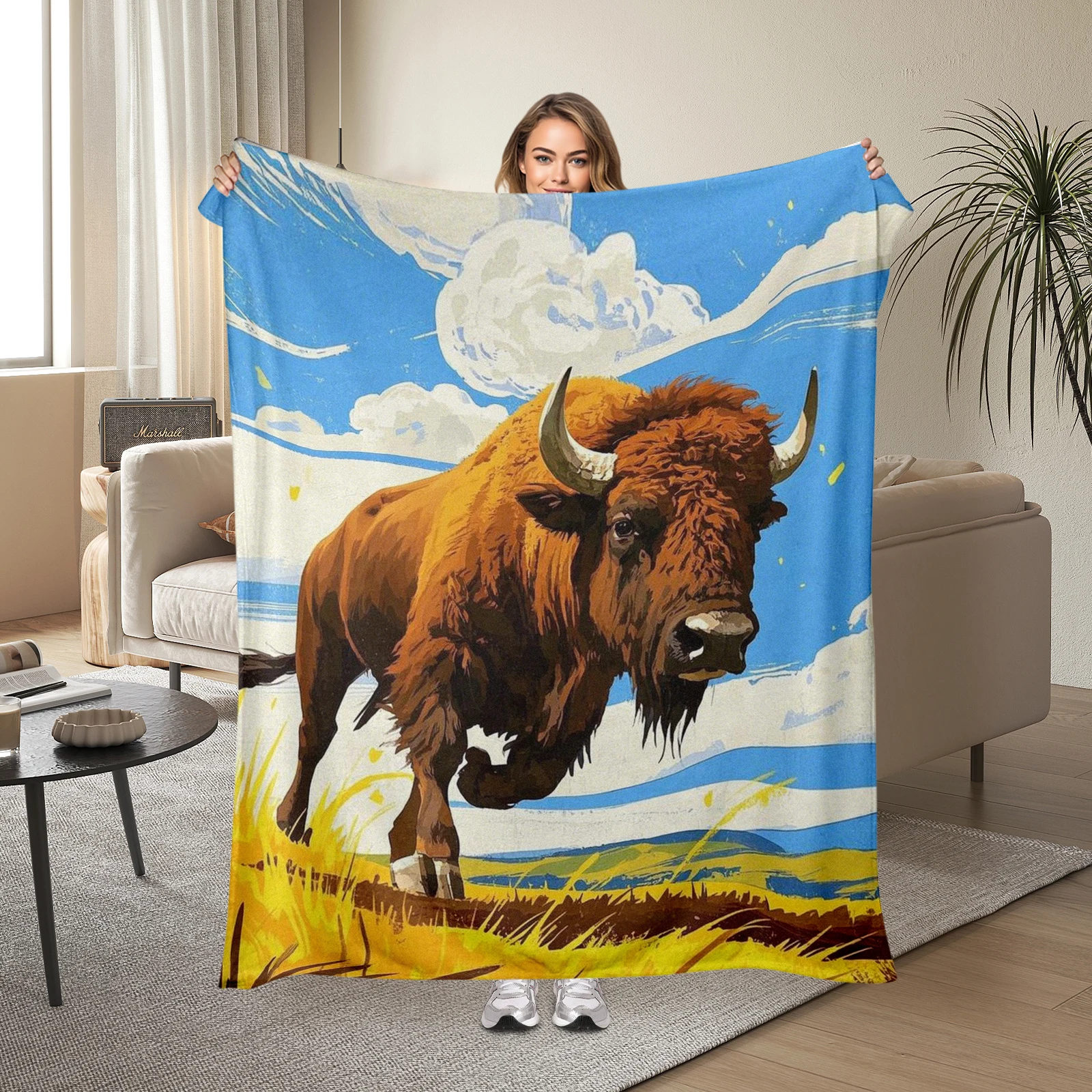 Realistic American Bison Running In Blue Sky Blanket Adds Imagination And Comfort To Kids Rooms
Realistic American Bison Running In Blue Sky Blanket Adds Imagination And Comfort To Kids Rooms
