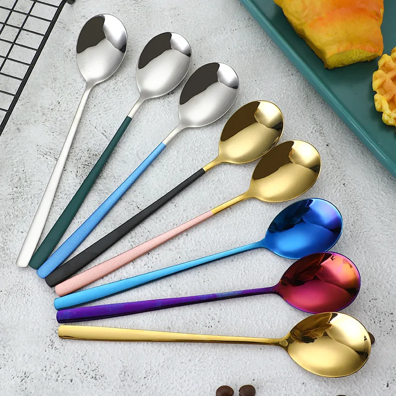 Daoqi 304 Stainless Steel Spoon Korean Long Handle Salad Stirring Spoon Creative Color Household Thickened Dessert Spoon
Daoqi 304 Stainless Steel Spoon Korean Long Handle Salad Stirring Spoon Creative Color Household Thickened Dessert Spoon