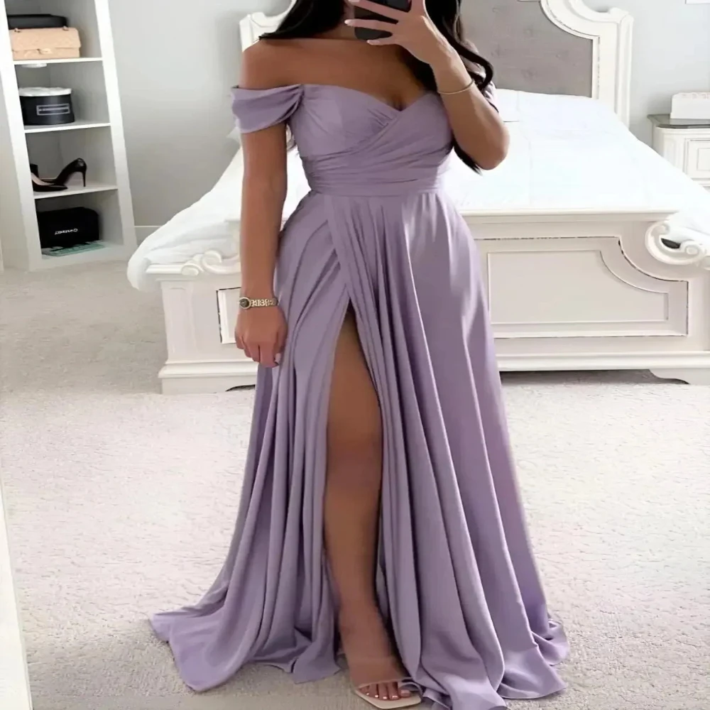 High Quality Off The Shoulder Bridesmaid Dresses for Wedding Slit Long Pleated Satin Prom Dress Customized A-Line Evening Gown
High Quality Off The Shoulder Bridesmaid Dresses for Wedding Slit Long Pleated Satin Prom Dress Customized A-Line Evening Gown