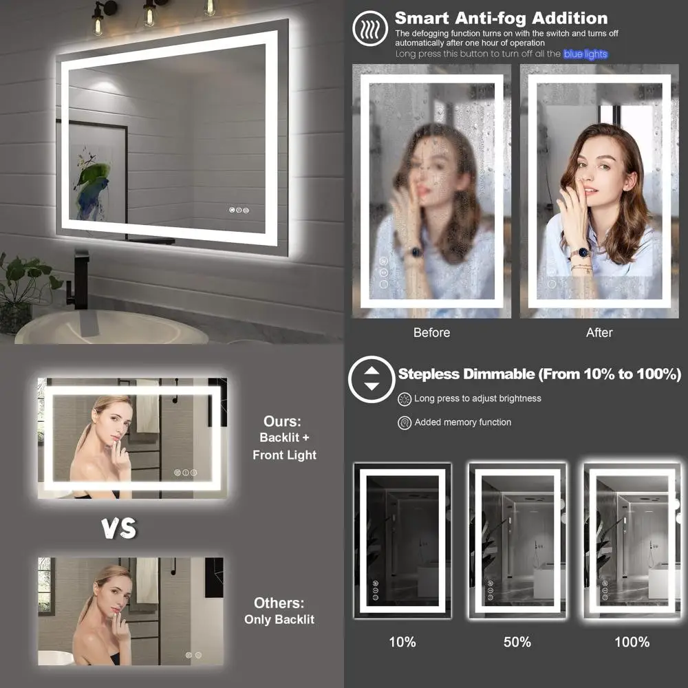 40x32 Inch LED Backlit Bathroom Mirror with Step Dimmable, Anti-Fog, Shatterproof, Memory, 3 Color Options, Double Vanity Mirror
40x32 Inch LED Backlit Bathroom Mirror with Step Dimmable, Anti-Fog, Shatterproof, Memory, 3 Color Options, Double Vanity Mirror
