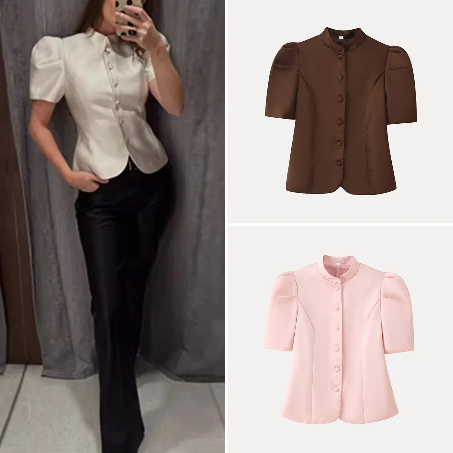 New 2026 Women's Short Sleeve Button up Stand Collar Bubble Sleeve Jacket Chinese Style Top Casual Fashion Standard Fit
New 2026 Women's Short Sleeve Button up Stand Collar Bubble Sleeve Jacket Chinese Style Top Casual Fashion Standard Fit