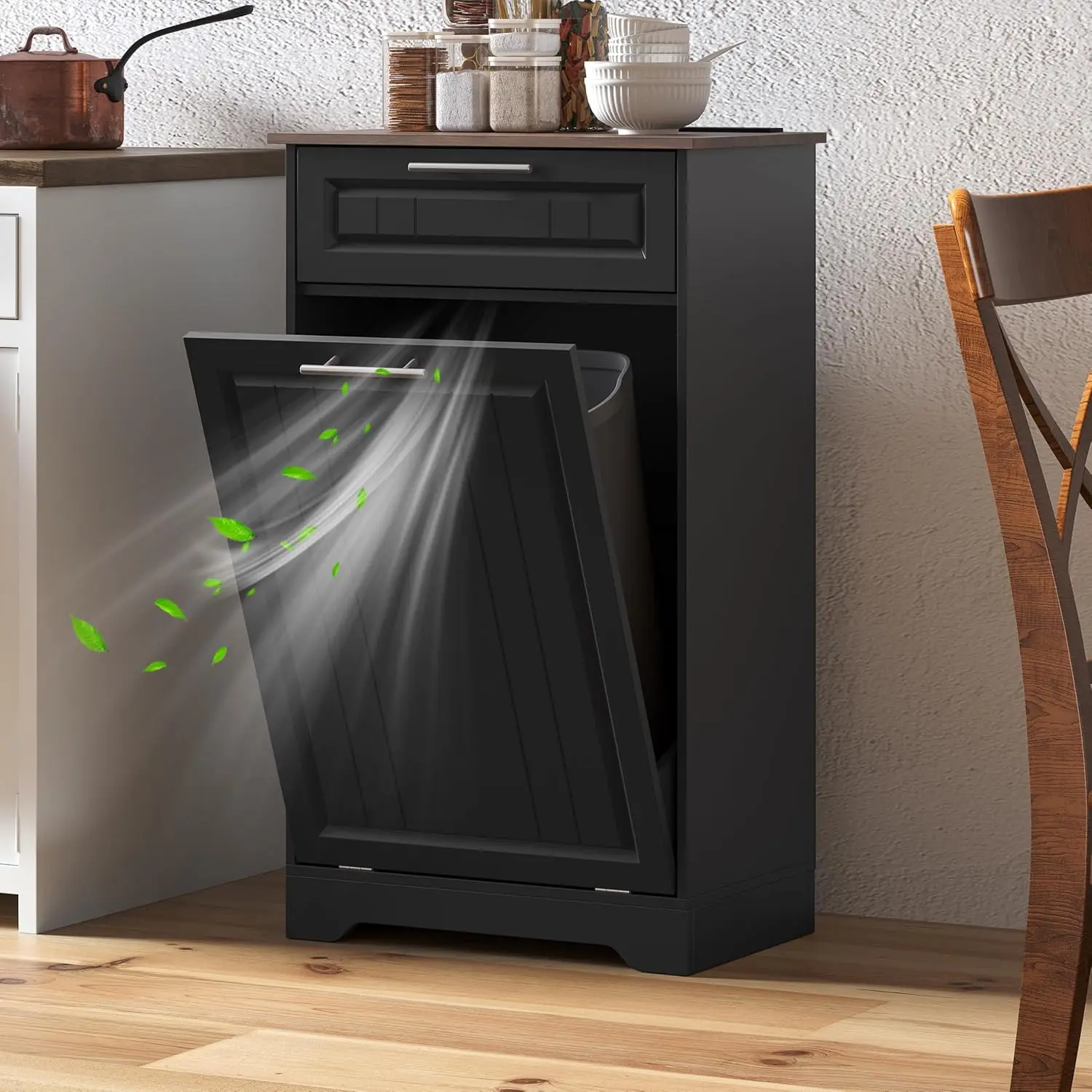 10 Gal Tilt Out Kitchen Trash Can Cabinet with Deodorizing Function, Wooden Garbage Can Cabinet with Storage Drawer,
10 Gal Tilt Out Kitchen Trash Can Cabinet with Deodorizing Function, Wooden Garbage Can Cabinet with Storage Drawer,