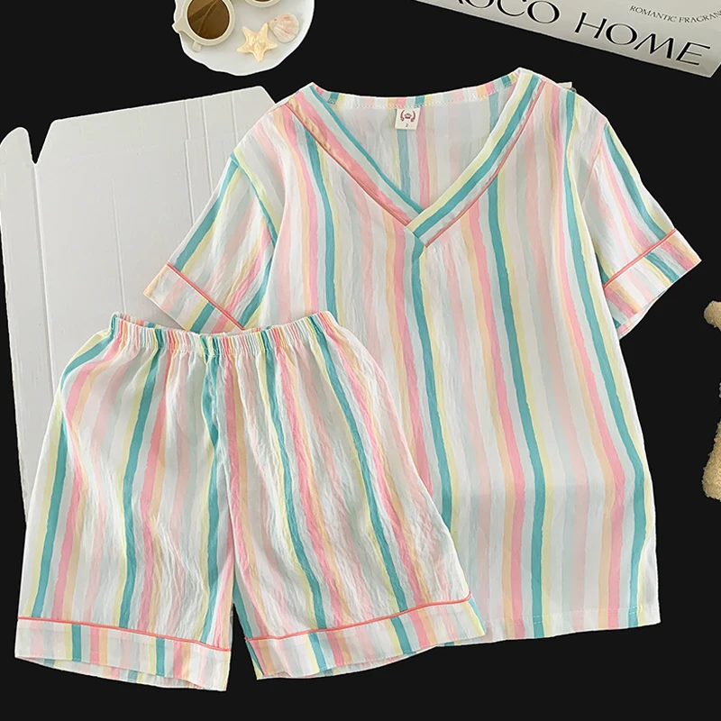 Summer cloud cotton v-neck sweet girl's home outfit set
Summer cloud cotton v-neck sweet girl's home outfit set