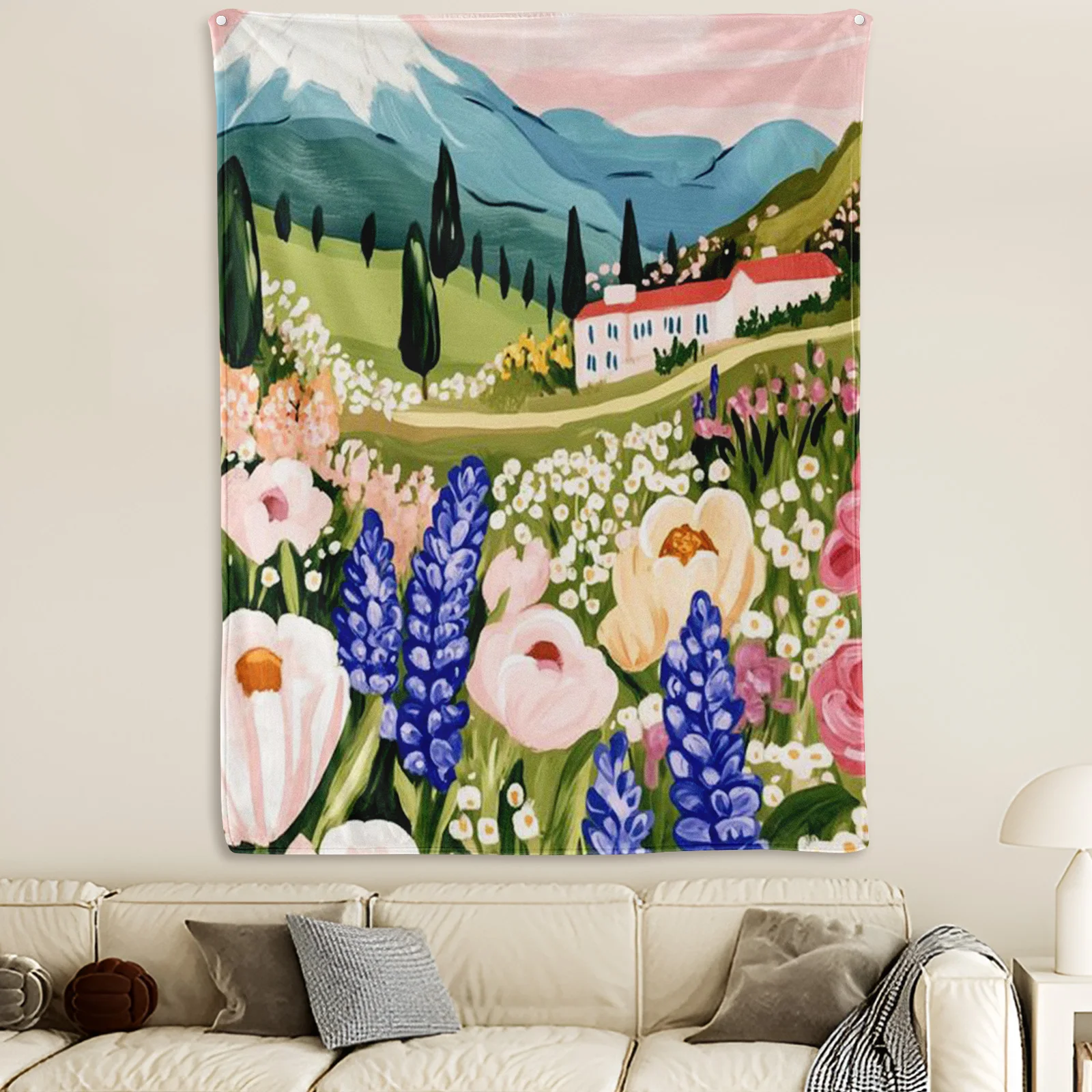 Scenic Tapestry Blanket Featuring Floral Mountains Trees And House Design For A Serene And Natural Home Decor
Scenic Tapestry Blanket Featuring Floral Mountains Trees And House Design For A Serene And Natural Home Decor