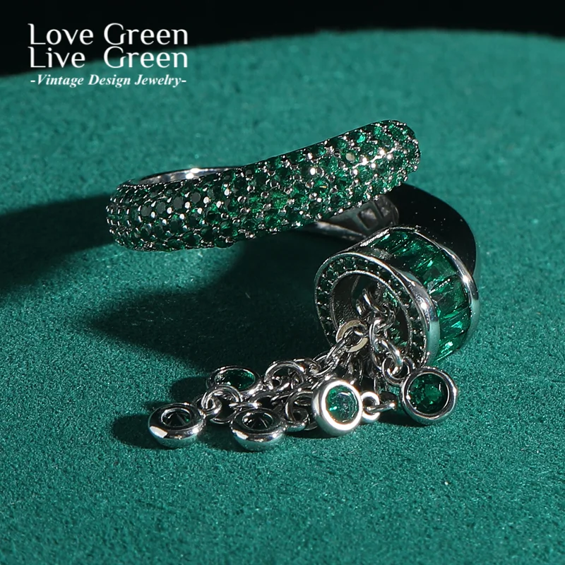 Vintage Zirconia Jewelry Green Rings Crystal Tassel Adjustable Open Silver Color Designer For Woman Brand Accessories Luxury
Vintage Zirconia Jewelry Green Rings Crystal Tassel Adjustable Open Silver Color Designer For Woman Brand Accessories Luxury