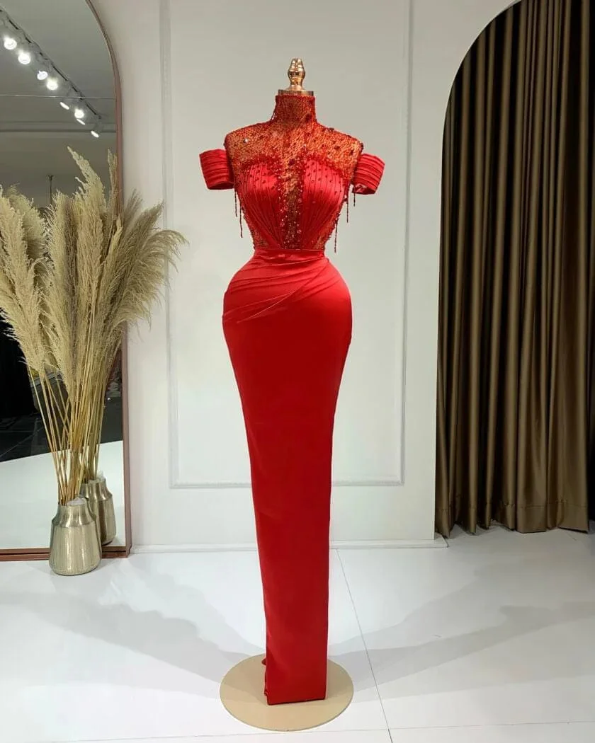 Vintage Red Mermaid Evening Dresses Glitter Beads Sequins Women Prom Gowns Elegant High Neck Floor Length Customized Party Gowns
Vintage Red Mermaid Evening Dresses Glitter Beads Sequins Women Prom Gowns Elegant High Neck Floor Length Customized Party Gowns