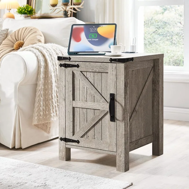 Nightstand with Charging Station, 18 Inch Farmhouse End Table with Barn Door and Adjustable Storage Shelf
Nightstand with Charging Station, 18 Inch Farmhouse End Table with Barn Door and Adjustable Storage Shelf