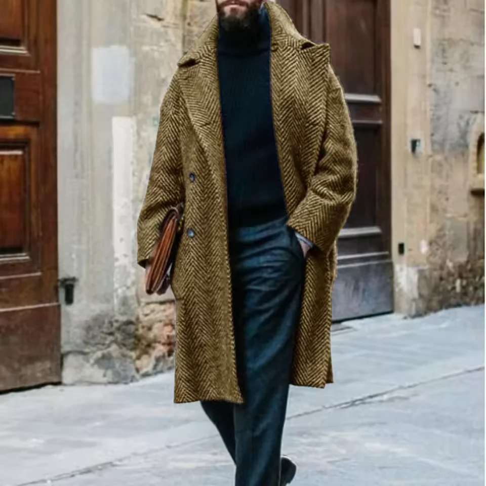 Men's Herringbone Coat Mid-length Double-breasted Coat French Style Street Casual Charm Men's Single Coat Customizable Clothing 
Men's Herringbone Coat Mid-length Double-breasted Coat French Style Street Casual Charm Men's Single Coat Customizable Clothing