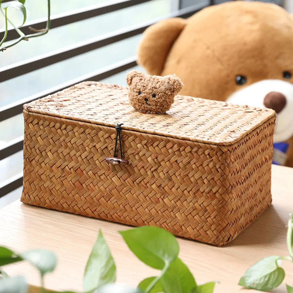 Adorable Bear Design Car Storage Box Woven Lidded Basket Sundry Organizer Small Straw Material Desktop Storage Bin Car Garbage
Adorable Bear Design Car Storage Box Woven Lidded Basket Sundry Organizer Small Straw Material Desktop Storage Bin Car Garbage