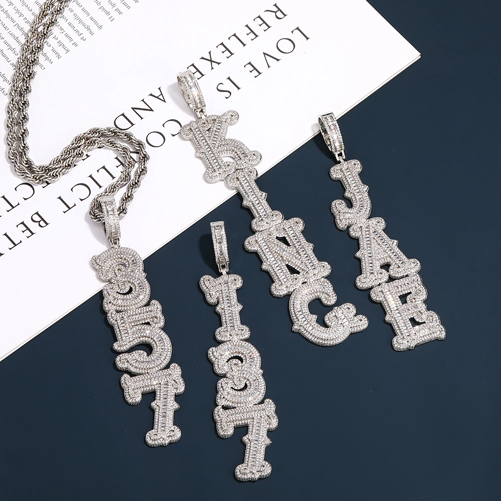Customized Iced Out Name Necklace Zirconia Baguette Vertical Letters Pendant With Rope Chain For Men Women Hip Hop Jewelry
Customized Iced Out Name Necklace Zirconia Baguette Vertical Letters Pendant With Rope Chain For Men Women Hip Hop Jewelry